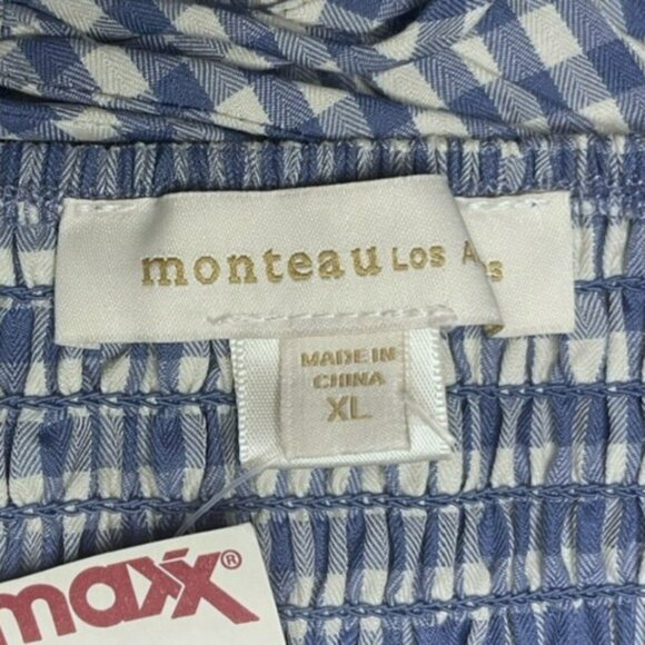 Monteau Los Angeles Blue Gingham Smocked Crop Top XL NWT Cottagecore Picnic - Picture 8 of 12